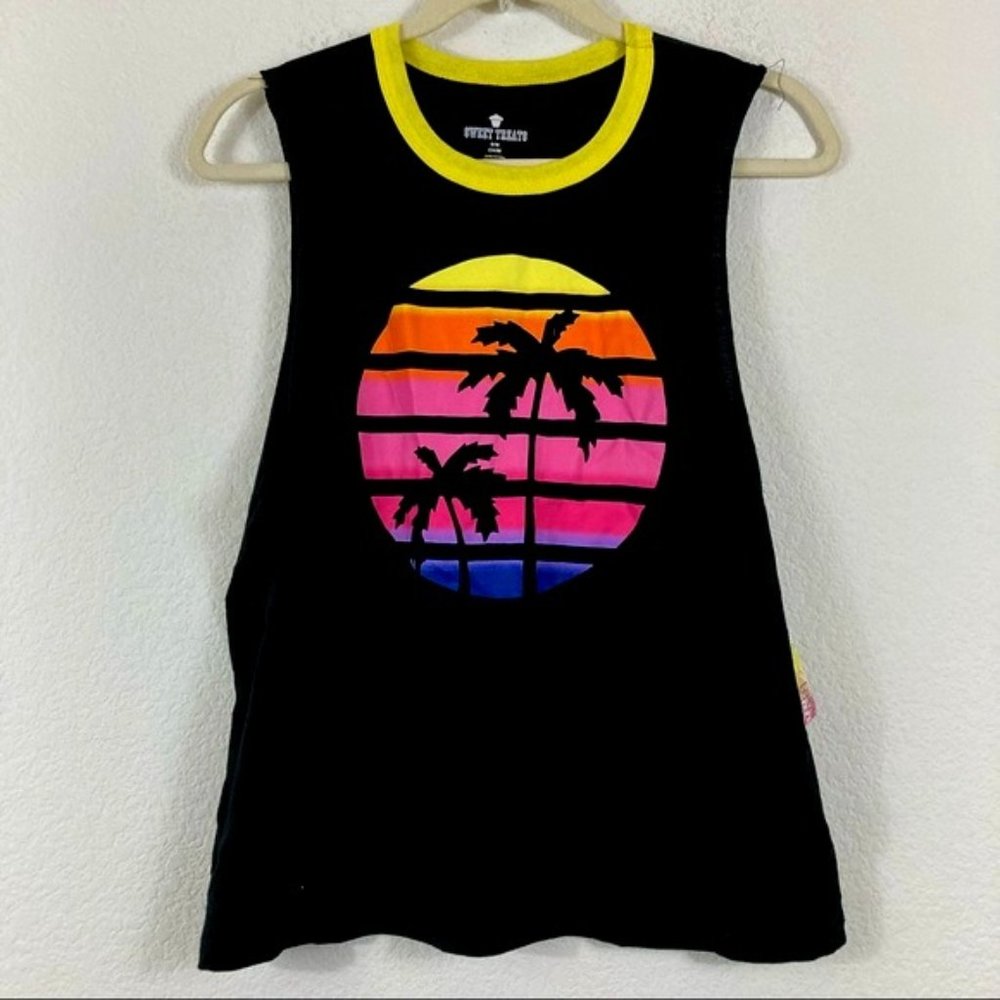 Sweet treats multicolor retro palm tree tank top